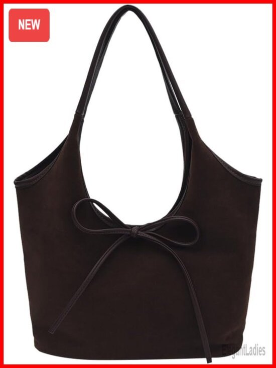 Handbags - Faux Suede Hobo Tote Bag with Cross Lock